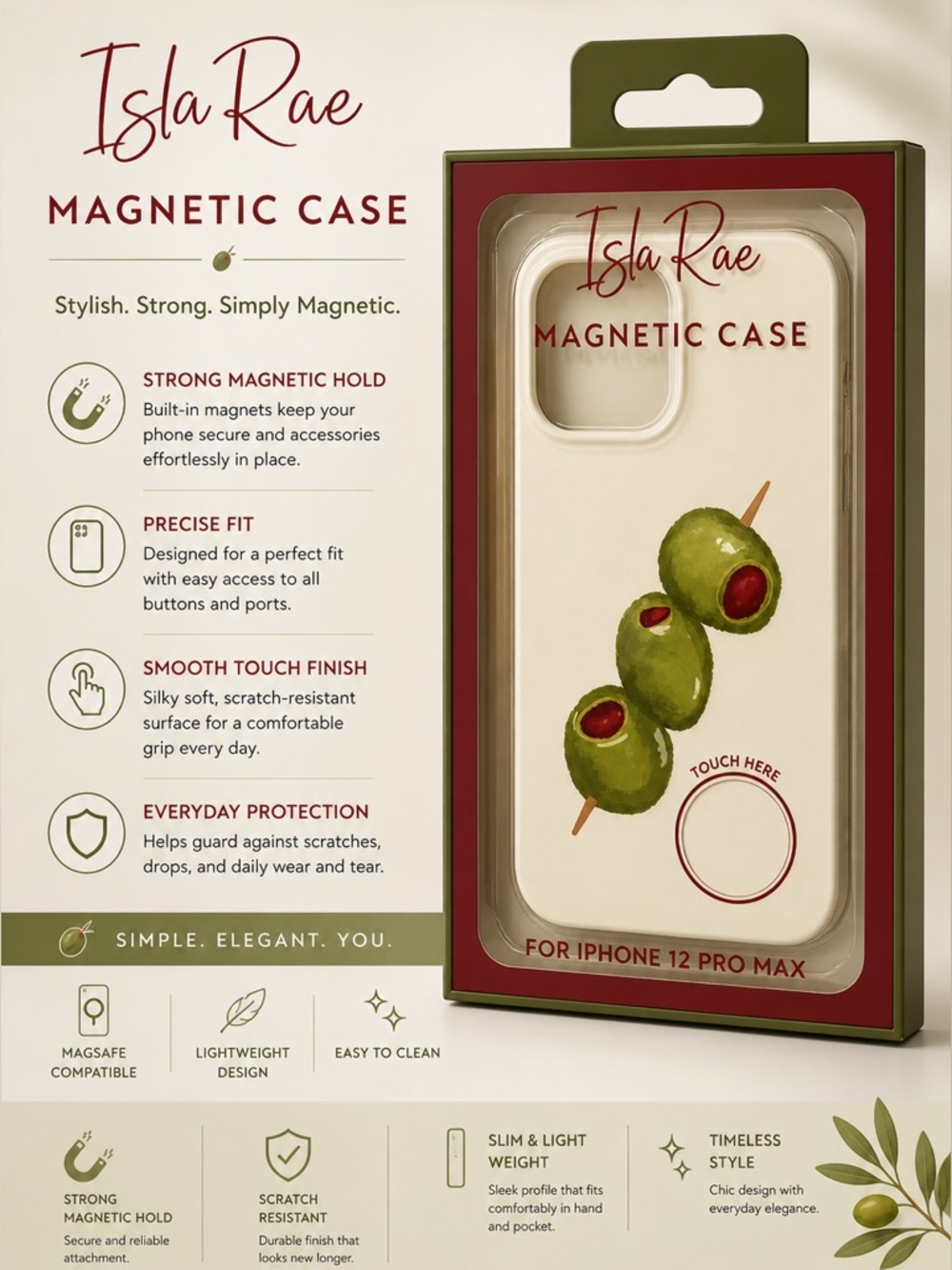 Isla Rae Magnetic Case with Olive Design iPhone 16 Pro Max